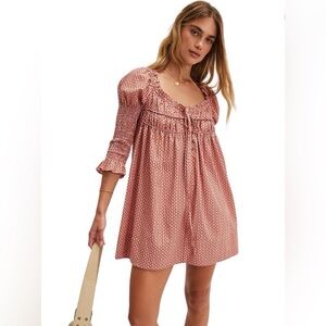 NWT FREE PEOPLE Star Dip Smocked Puff-Sleeve Mini Dress Size S